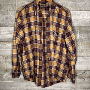 Nautica vintage Men's Plaid Shirt - Yellow and Blue